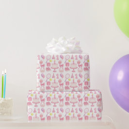 Papel De Regalo Tenis 1er cumpleaños para chica con temática rosad