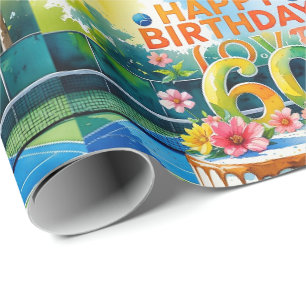 Papel De Regalo Tenis 60º cumpleaños con bolas y raquetas Envoltur