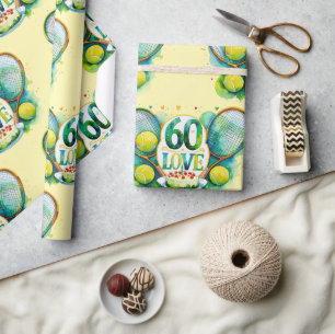 Papel De Regalo Tenis 60º cumpleaños con pelota y raqueta