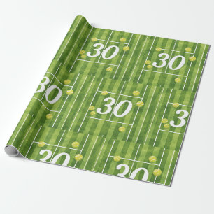 Papel De Regalo Tenis cumpleaños 30 con pelotas en la cancha