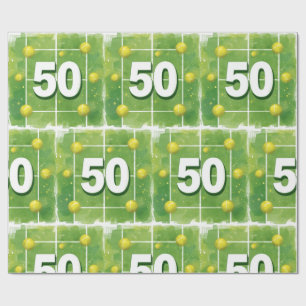 Papel De Regalo Tenis cumpleaños 50 con pelotas en la cancha
