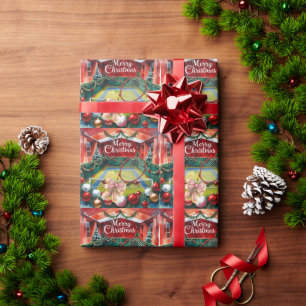 Papel De Regalo Tenis Navidad con raqueta y corona de Navidad