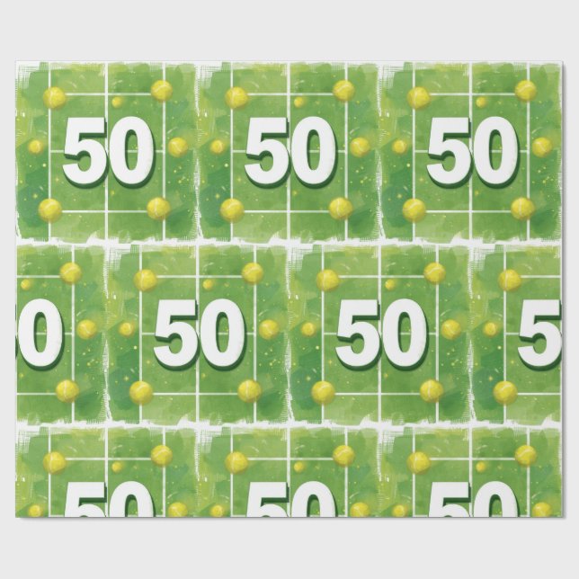 Papel De Regalo Tennis 50th Birthday with balls on the court (Superficie plana)