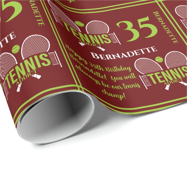 Papel De Regalo Tennis Addict Name Age Birthday (Esquina del rollo)