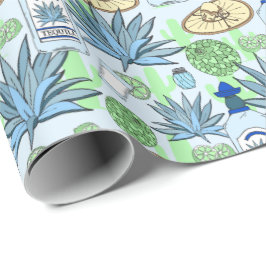 Papel De Regalo Tequila Drink Blue Agave Cactus Pattered