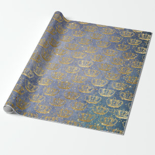 Papel De Regalo Terciopelo azul gris real del confeti de oro de la