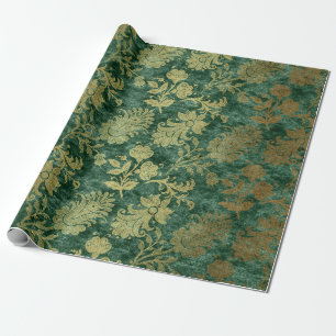 Papel De Regalo Terciopelo Floral Esmeralda Damask