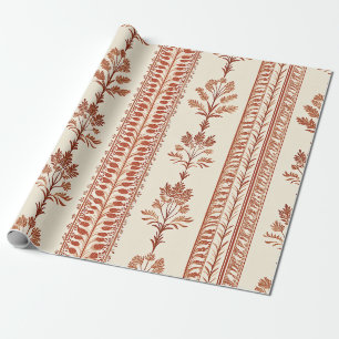 Papel De Regalo Terracota Antigua Toile Botánico sobre Crema