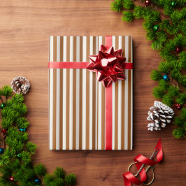 Papel De Regalo Terracota Cálida y Raya Vertical Crema