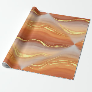 Papel De Regalo Terracota Mármol Dorado Acuarela Abstracto