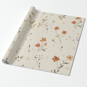 Papel De Regalo Terracota Naranja Flor Silvestre Femenina Boho