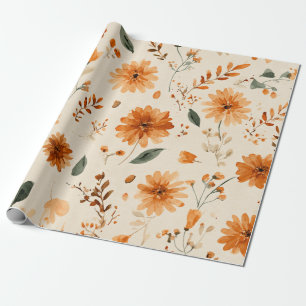 Papel De Regalo Terracota Naranja Flor Silvestre Femenina Boho
