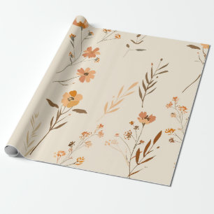 Papel De Regalo Terracota Naranja Flor Silvestre Femenina Boho