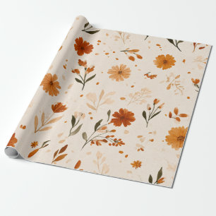 Papel De Regalo Terracota Naranja Flor Silvestre Femenina Boho