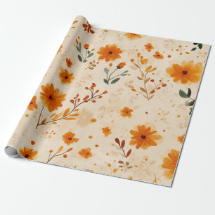 Papel De Regalo Terracota Naranja Flor Silvestre Femenina Boho