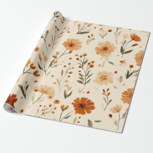 Papel De Regalo Terracota Naranja Flor Silvestre Femenina Boho