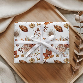 Papel De Regalo Terracota Óxido Boho Floral Follaje de Otoño