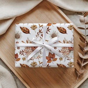 Papel De Regalo Terracota Óxido Boho Floral Follaje de Otoño