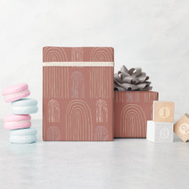 Papel De Regalo Terracota Patrón Arcoíris Chic de Mitad de Siglo