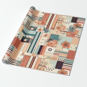 Papel De Regalo Terracota Teal Geométrico Floral de Medianos del S