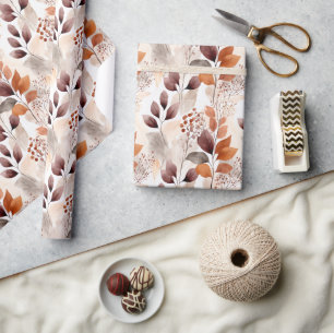 Papel De Regalo Terracota y hojas de otoño de Borgoña Boho Autum