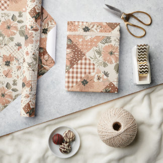 Papel De Regalo Terracotta Melocotón Edredón Earthy Gingham Cottag