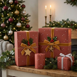 Papel De Regalo Terracotta Óxido de Plata Noche Estrellada Minimal