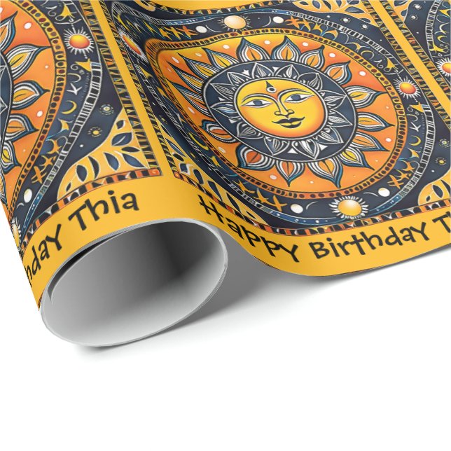 Papel De Regalo Terracotta Sun Personalize Name Birthday Roll of (Esquina del rollo)