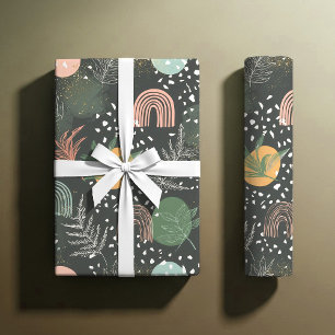 Papel De Regalo Terrazo Abstracto Moderno y Collage Botánico