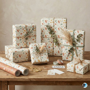 Papel De Regalo Terrazo Terroso Moderno   Terracota Verde Salvia