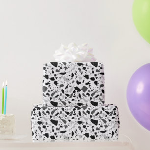 Papel De Regalo Terrazzo blanco y negro