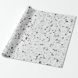 Papel De Regalo Terrazzo Elegante Negro Y Blanco Retro Gris