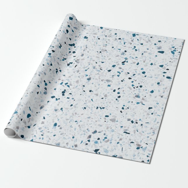 Papel De Regalo Terrazzo elegante Verde azulado Azul Verde Azul Re (Desenrollado)
