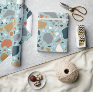 Papel De Regalo Terrazzo En Azul