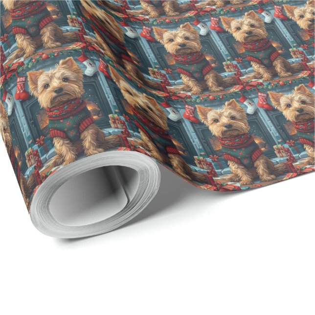 Papel De Regalo Terrier australiano con chimenea de regalos de Nav (Esquina del rollo)