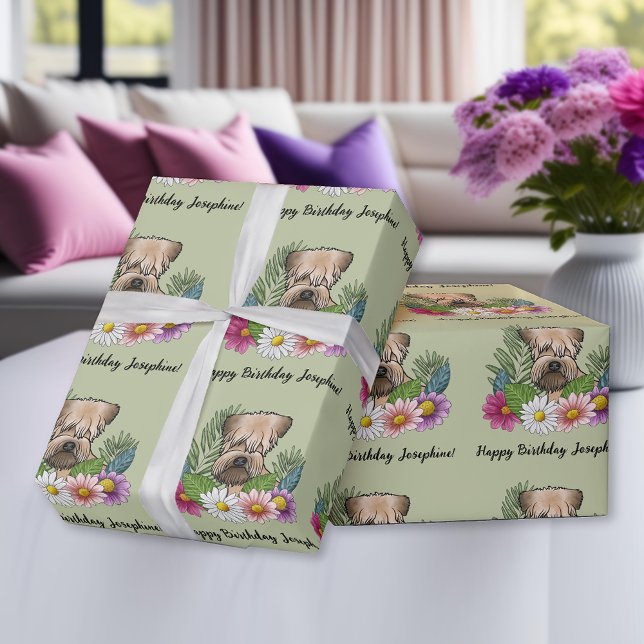 Papel De Regalo Terrier de Trigo de Pelaje Suave Flores Cumpleaños (Subido por el creador)