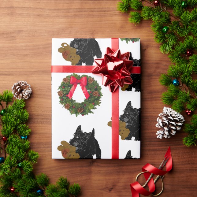 Papel De Regalo Terrier escocés con corona de Navidad (Regalo de vacaciones)