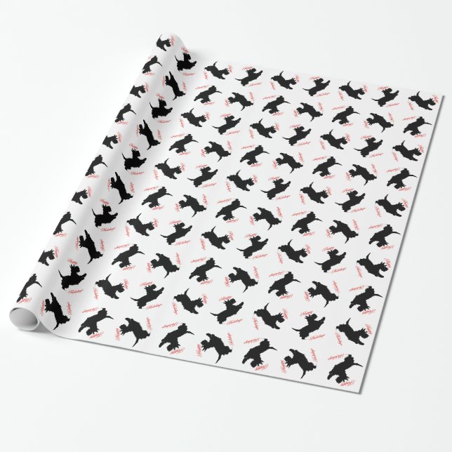 Papel De Regalo Terrier Escocés Felices Fiestas (Desenrollado)