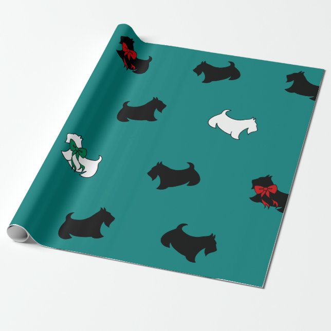 Papel de regalo Terrier Escocés Verde Teal (Desenrollado)