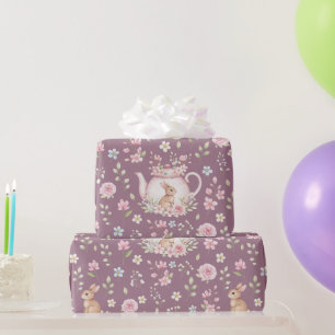Papel De Regalo Tetera de conejo caprichosa patrón floral de prima