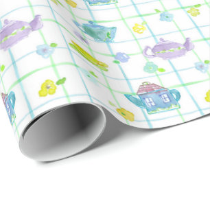 Papel De Regalo Tetera Flores Acuarela Pastel