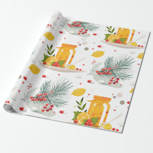 Papel De Regalo Tetera, limón, taza de té y flor
