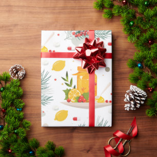 Papel De Regalo Tetera, limón, taza de té y flor