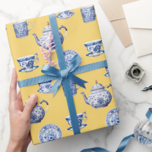 Papel De Regalo Tetera y taza de chinoiserie azul vintage para cua