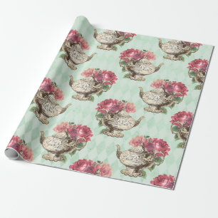 Papel De Regalo Teteras antiguas y Rosas