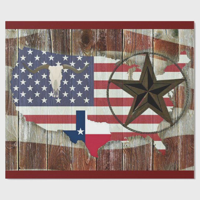 Papel De Regalo Texas Lone Star Texas Long Horn (Superficie plana)