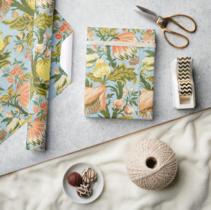 Papel De Regalo Textil Clásico Barroco Floral Frutas Damask