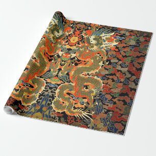 Papel De Regalo Textil con estampado de dragón chino vintage Arte