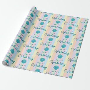 Papel De Regalo Texto de Boda Feliz Arcoíris de Color Azul Caparaz