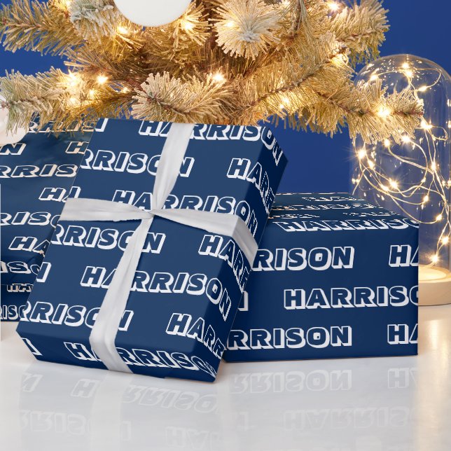Papel De Regalo Texto de cumpleaños personalizado con nombre azul  (Vacaciones)